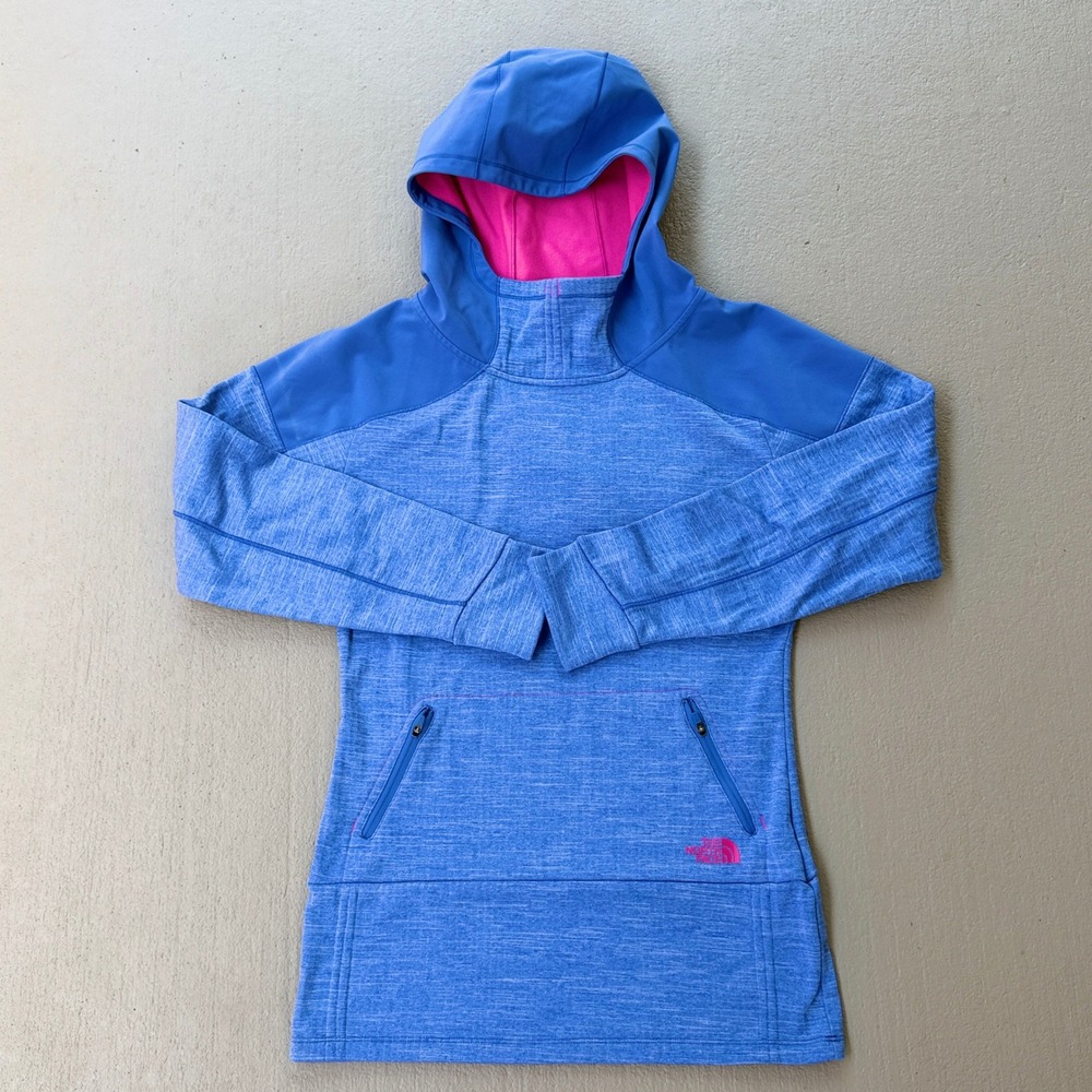 The North Face Mountain Athletics Blue Pink Scuba Hoodie Pullover Womens Small